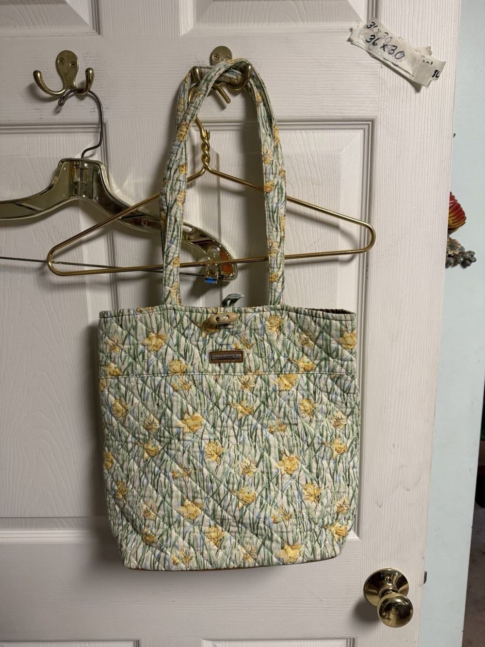 Longaberger Tote Purse Bag 14x12 W/O Handles Quilted Daffodils Yellow Green